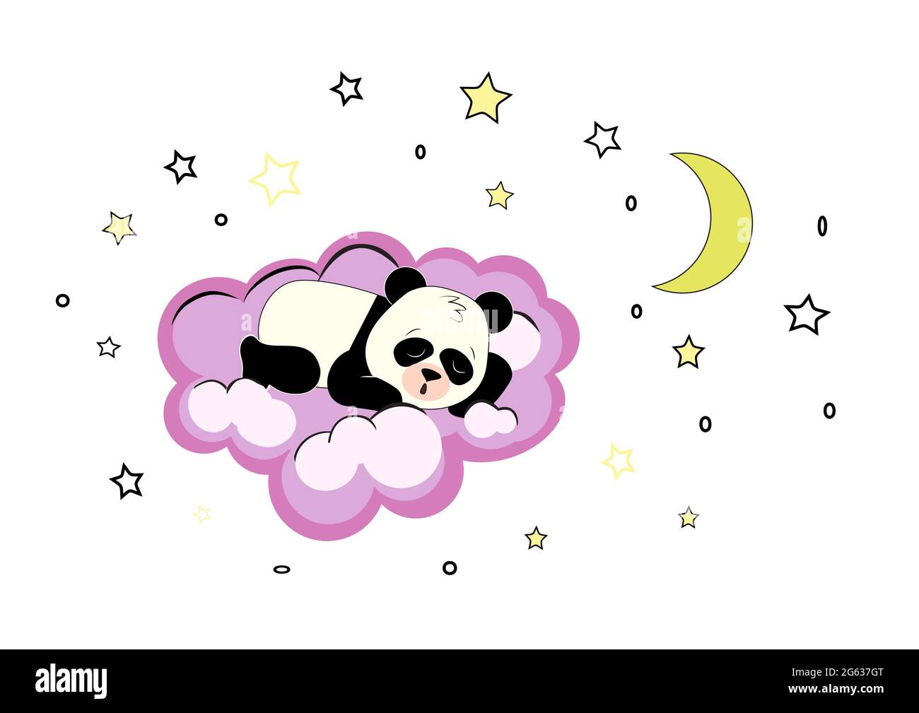 Sleeping cute panda on a violet cloud in sky with stars and moon Stock ...