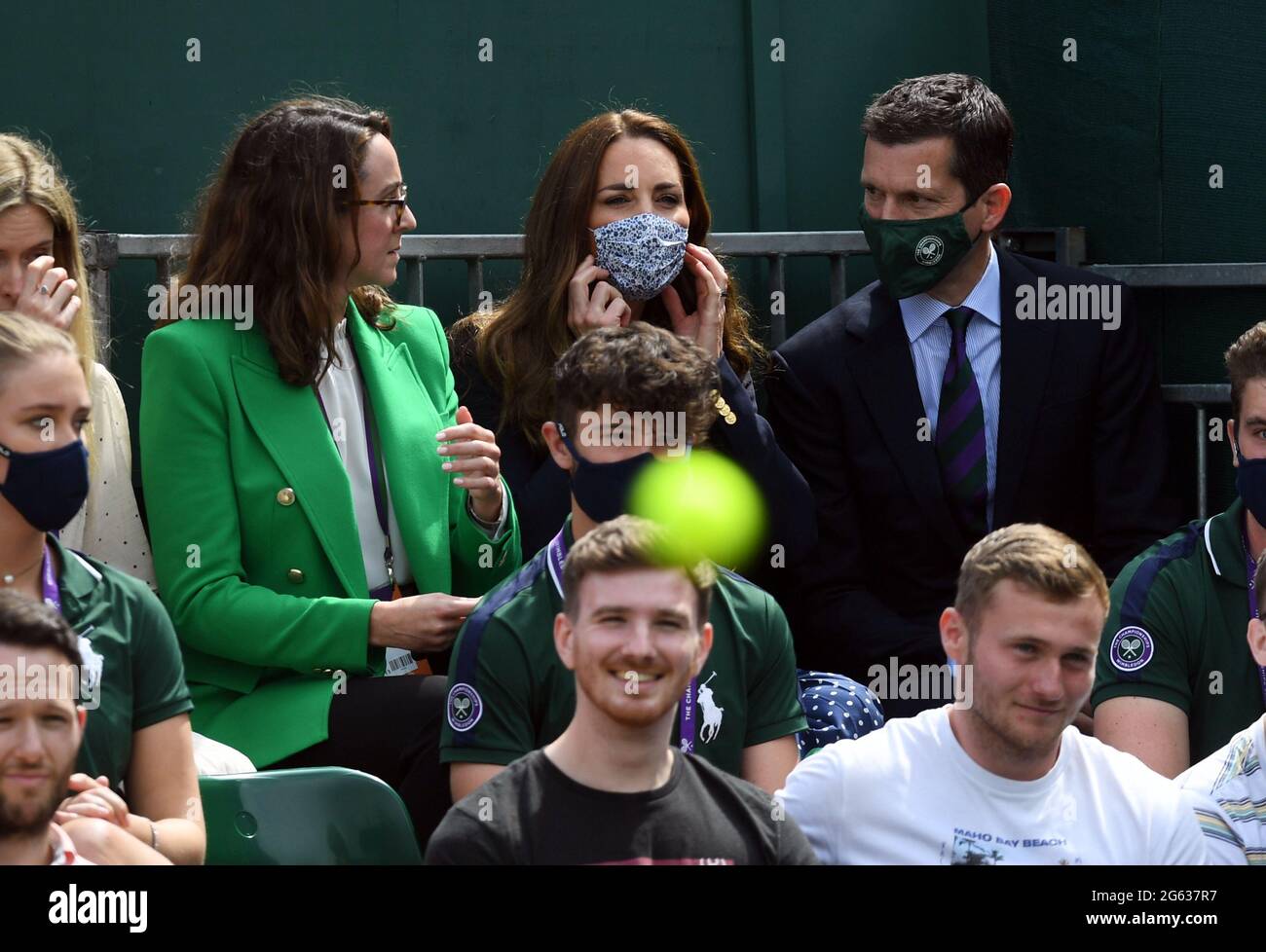 Tennis - Wimbledon - All England Lawn Tennis and Croquet Club, London, Britain - July 2, 2021 Britain's Catherine, Duchess of Cambridge and Tim Henman on an outside court Pool via REUTERS/Neil Hall Stock Photo