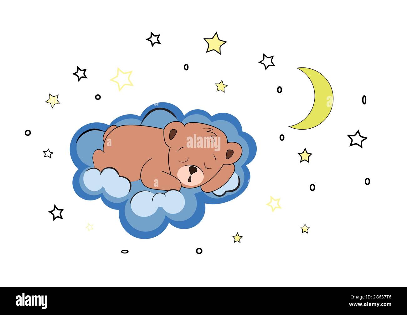 Sleeping bear on a blue cloud in sky with stars and moon Stock Vector ...