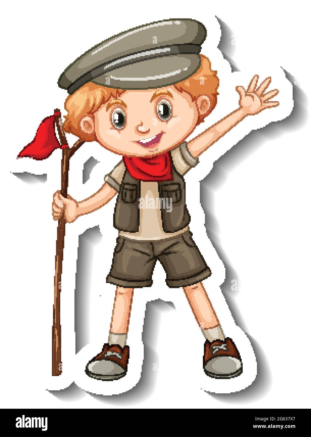 A sticker template with a boy in safari outfit cartoon character ...