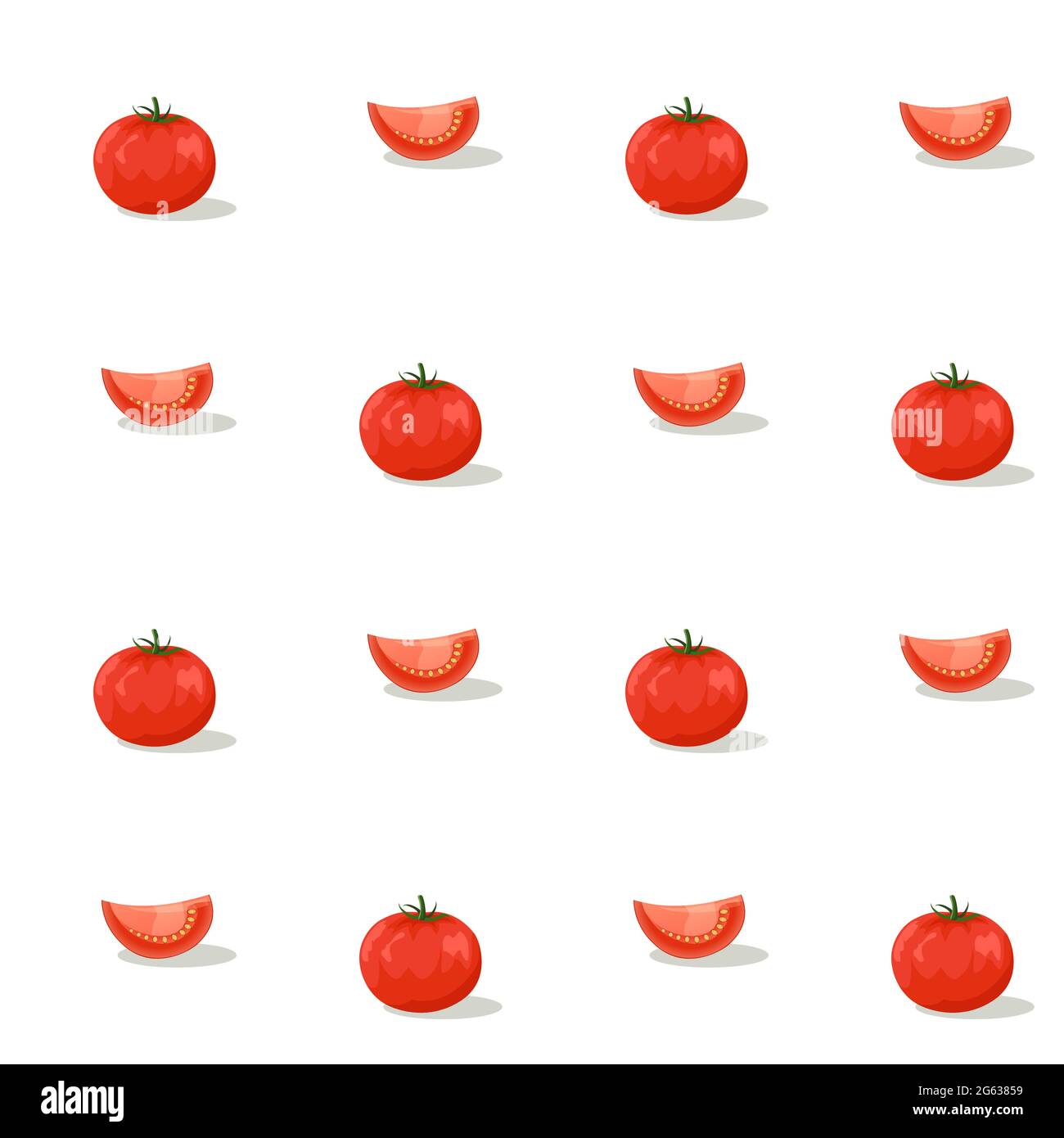 Tomatoes and sliced pieces on a white background. Seamless pattern. Vector illustration. Stock Vector