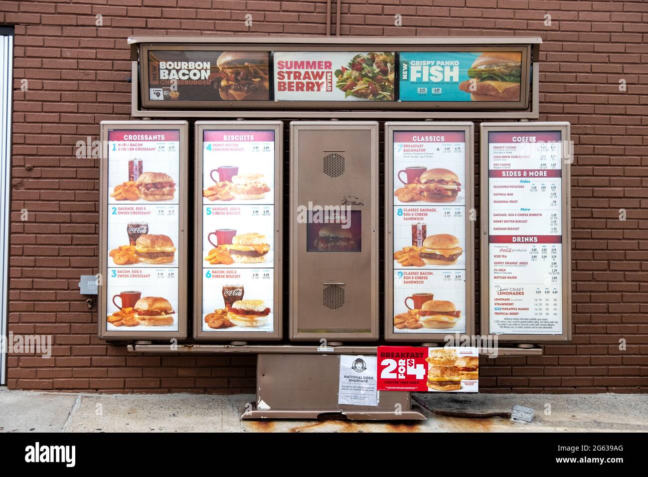 The drive through menu at Wendy's on Jamaica Avenue in Jamaica, Queens, New York. Stock Photo