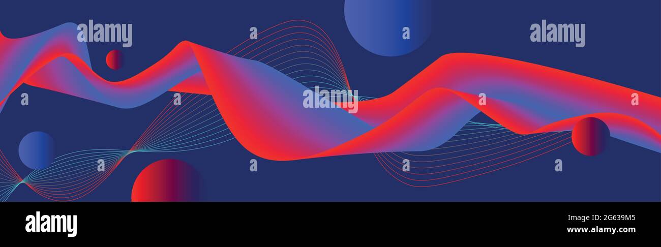 Red wavy line with gradient circles on a dark blue background - Vector illustration Stock Vector