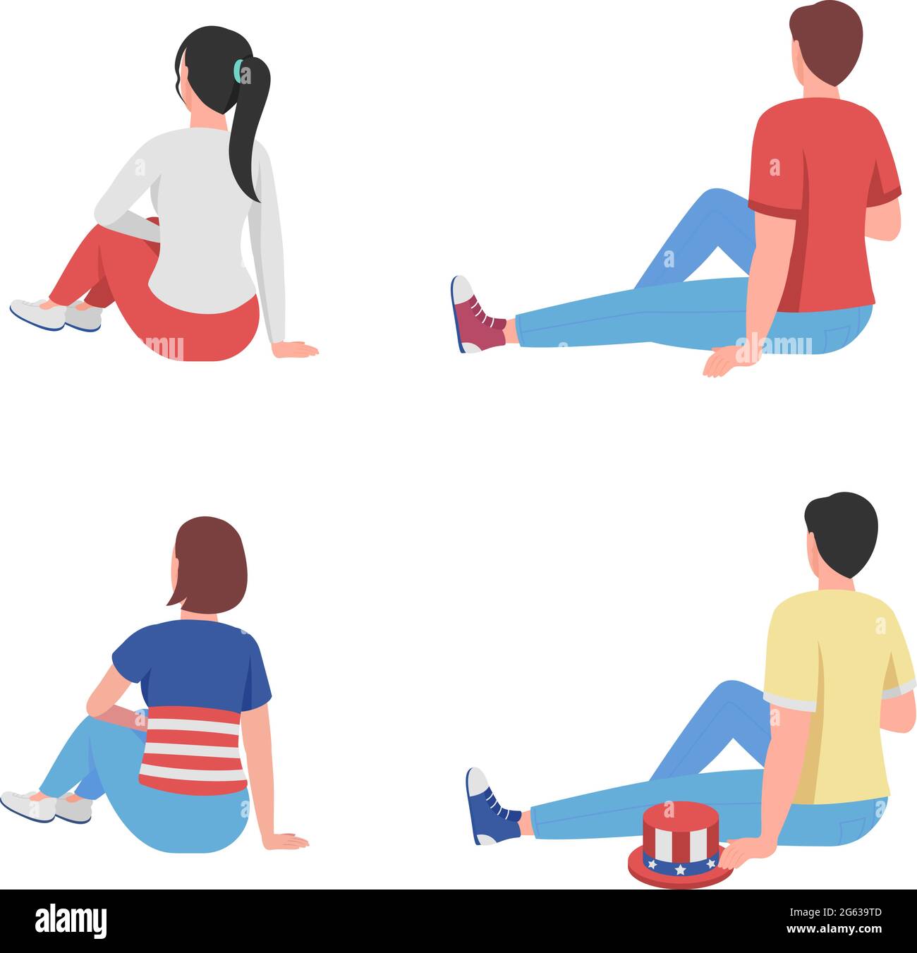 Sitting people on picnic semi flat color vector characters set Stock ...