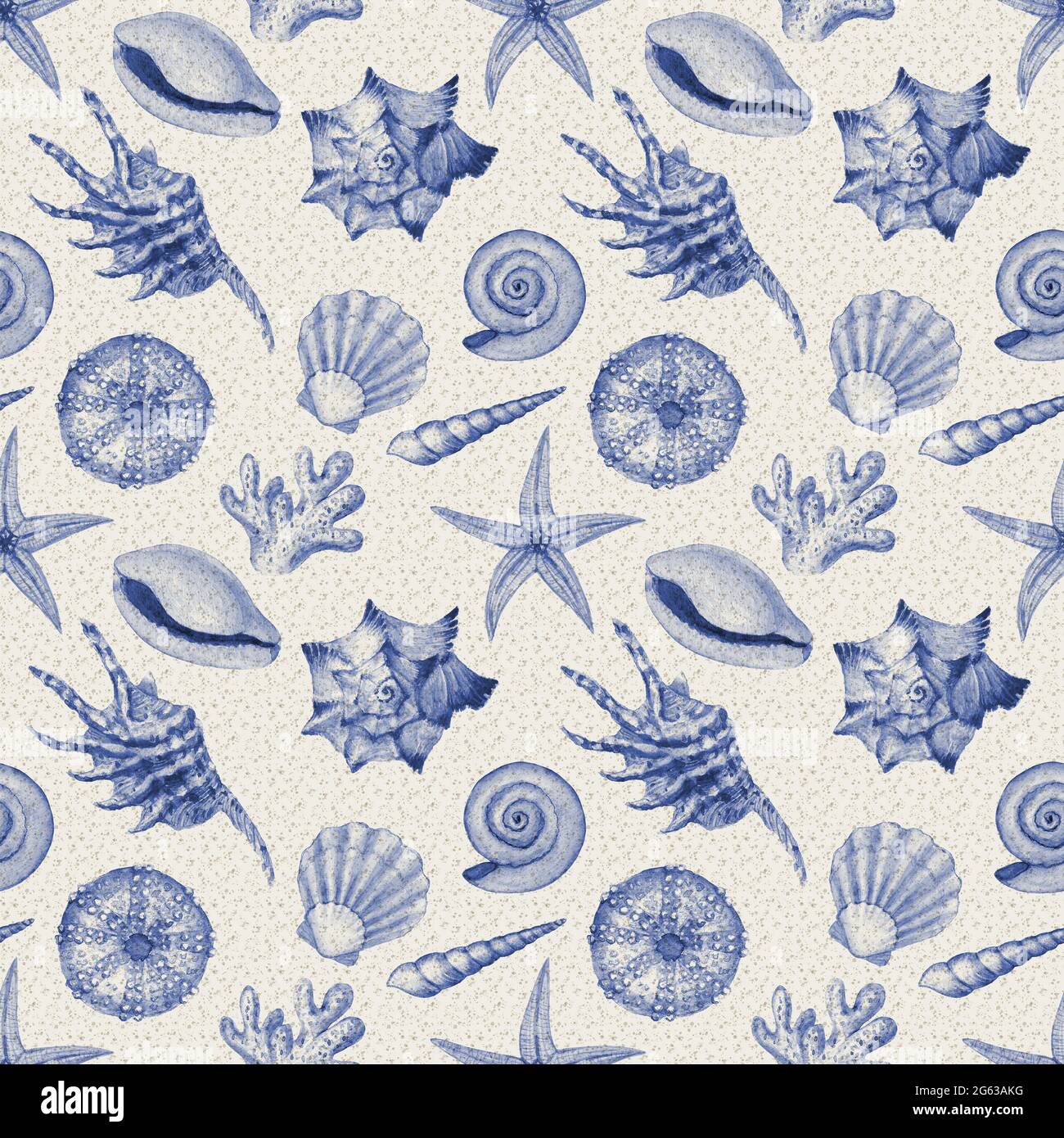 Watercolor sea shell seamless pattern. Hand drawn seashells vintage ocean Watercolour marine illustration. Print for wallpaper, fa Photo - Alamy