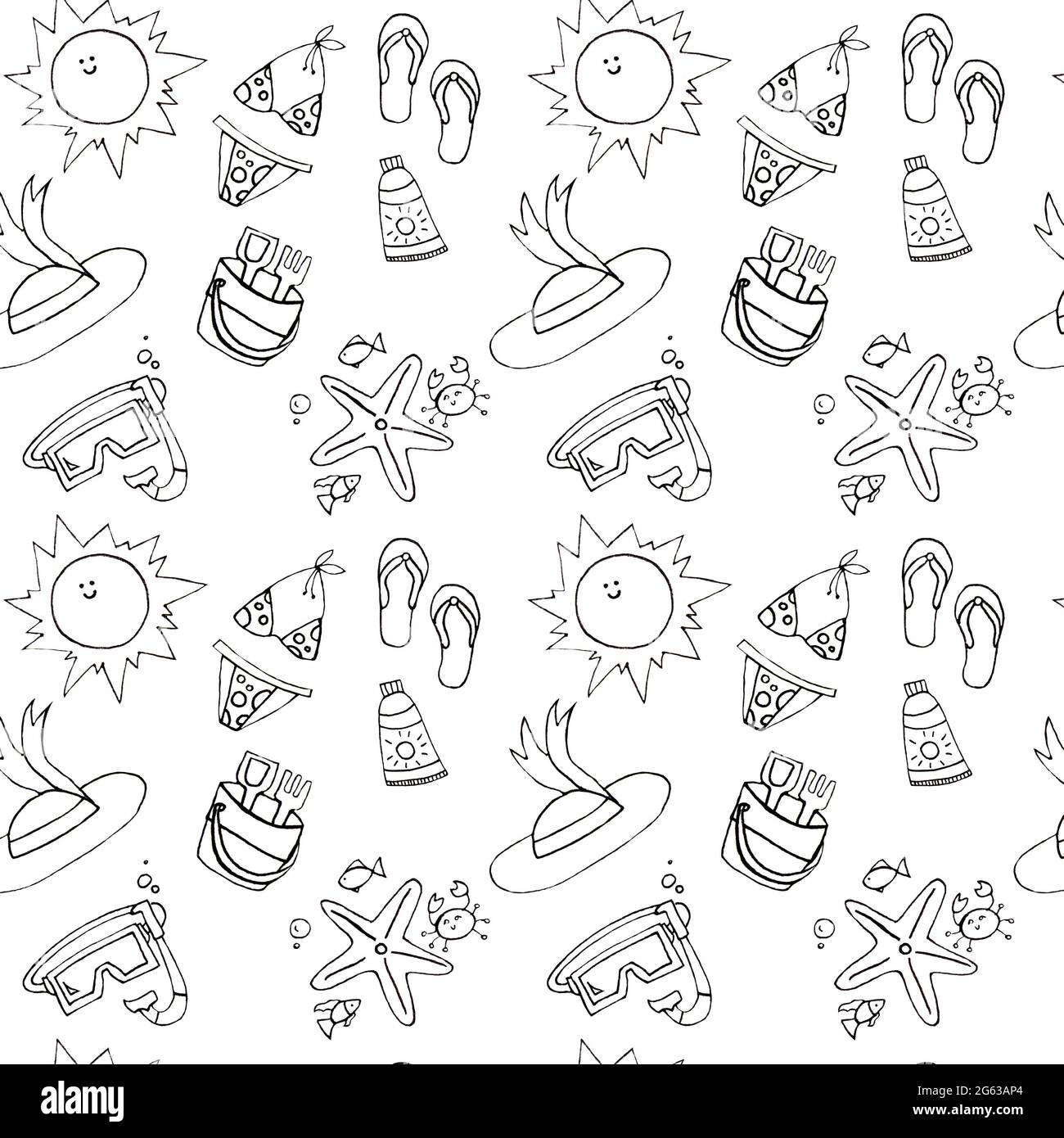 Summer icon set in thin line style, pattern Stock Photo - Alamy