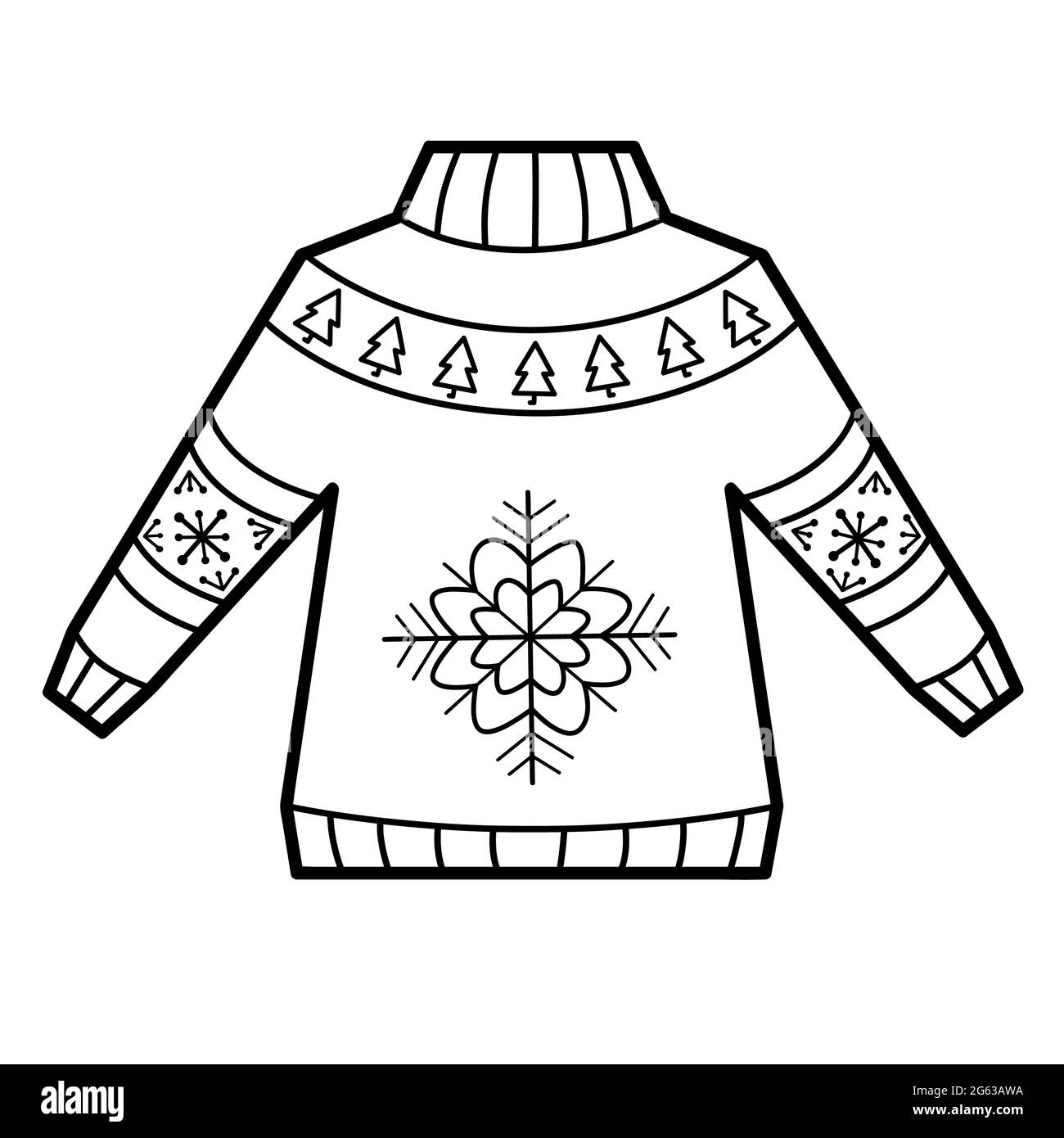 Christmas coloring book or page for kids. Sweater black and white  illustration Stock Photo - Alamy