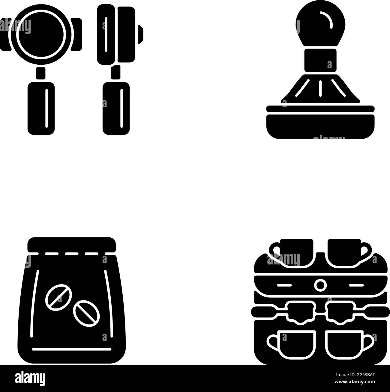 Coffee shop professional tools black glyph icons set on white space ...