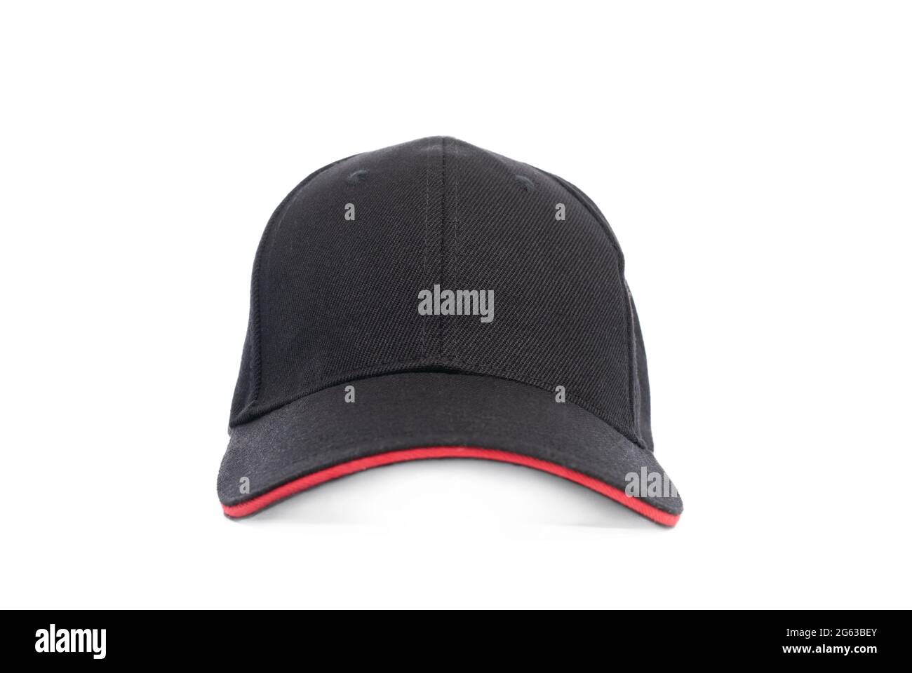 Dark baseball cap with red visor isolated on white background Stock Photo