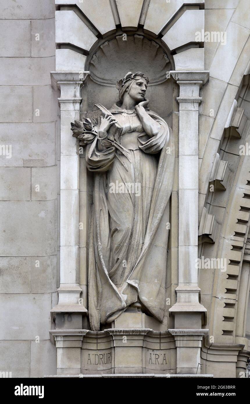 London, England, UK. Statue of 'Inspiration' by Alfred Drury on the Cromwell Road facade of the Victoria and Albert Museum, Kensington. Stock Photo