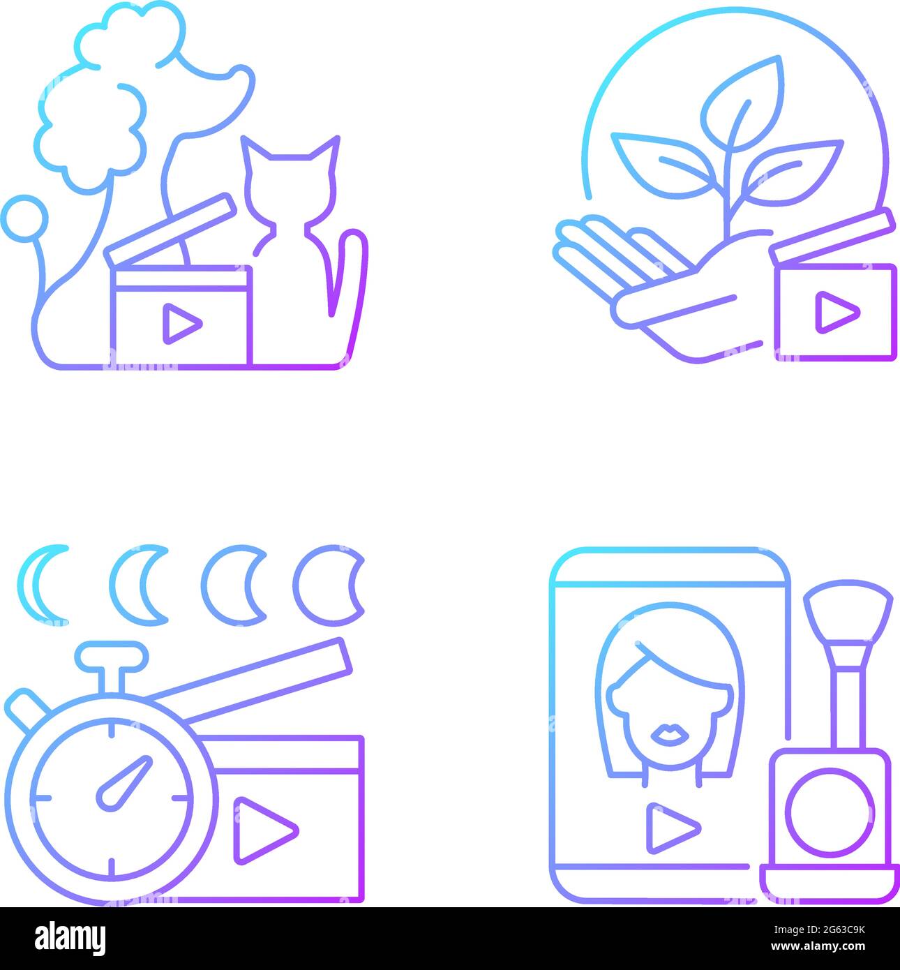 Video online gradient linear vector icons set Stock Vector