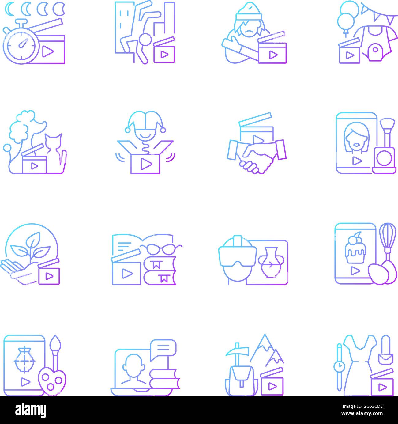 Videography gradient linear vector icons set Stock Vector