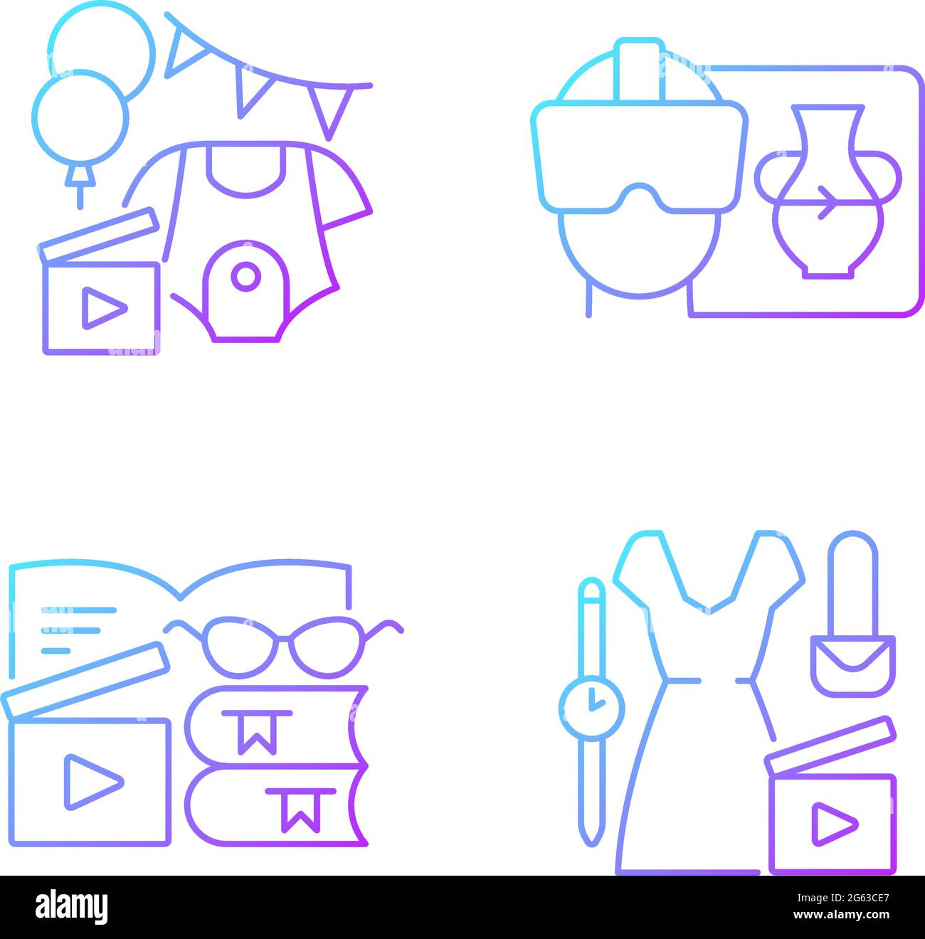 Types of video gradient linear vector icons set Stock Vector