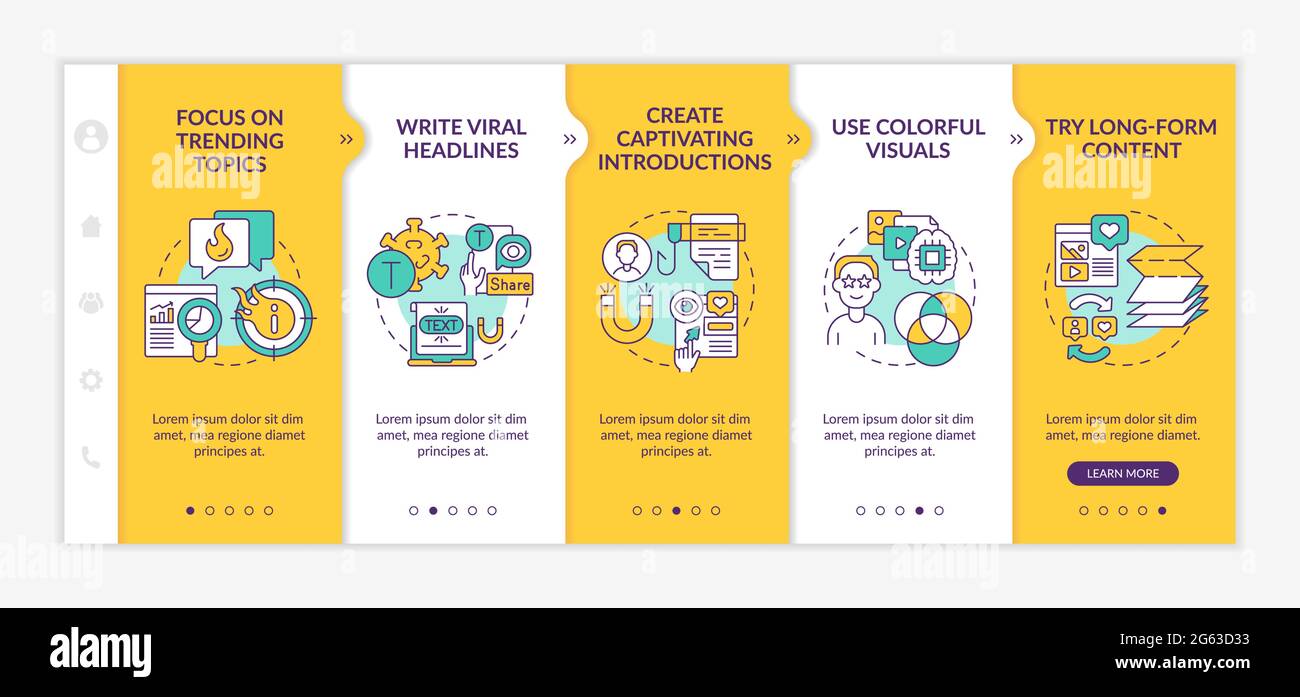 Buzzworthy content creation tips onboarding vector template Stock Vector