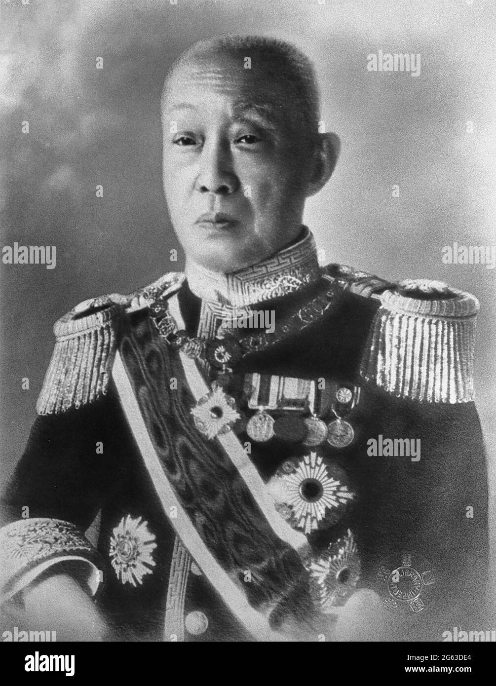 Portrait of Prince Saionji Kinmochi, a Japanese politician, statesman and twice Prime Minister of Japan. He was elevated from marquis to prince in 1920. As the last surviving member of Japan's genrō, he was the most influential voice in Japanese politics from the mid-1920s to the early 1930s. Stock Photo