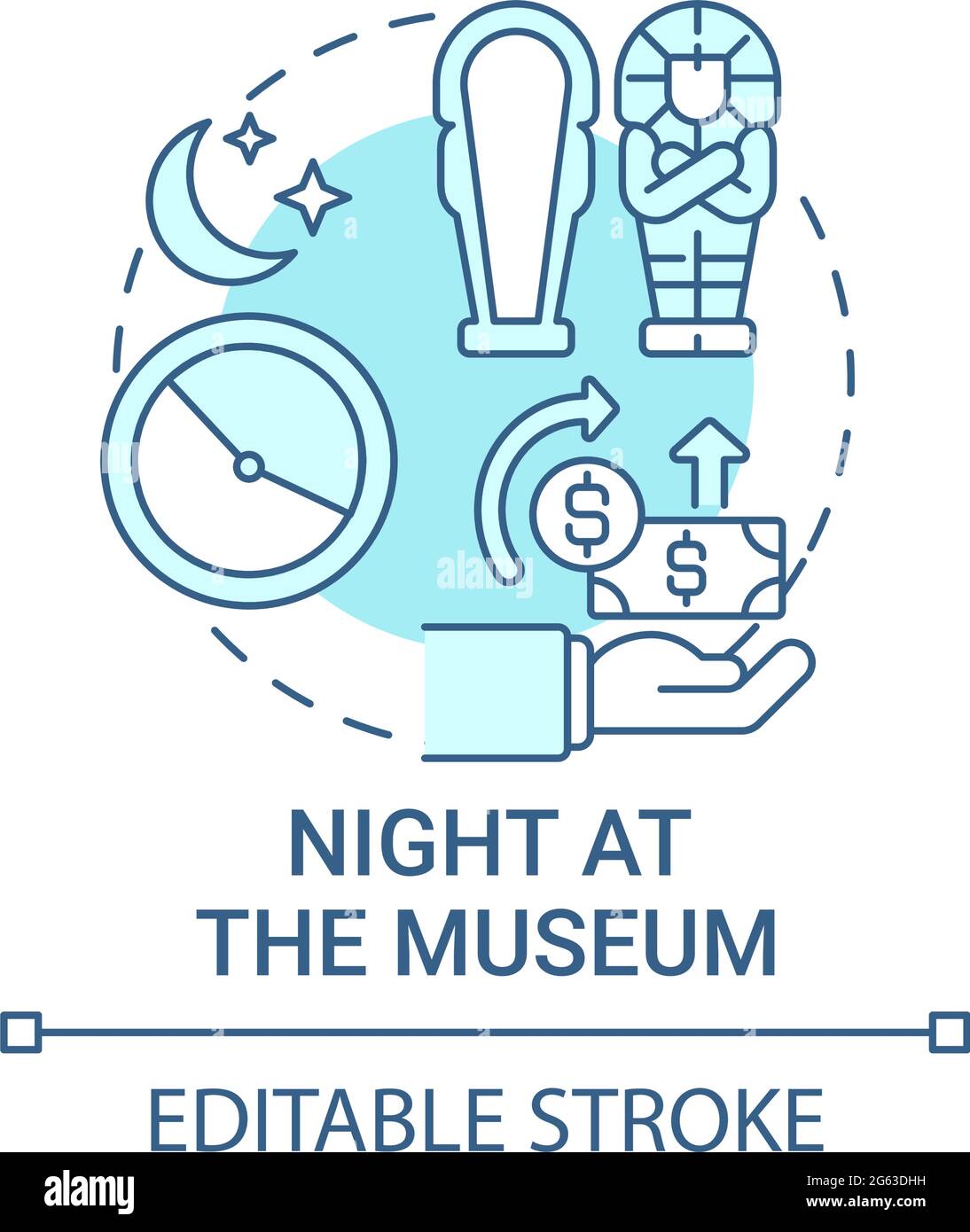Night at museum fundraiser concept icon Stock Vector