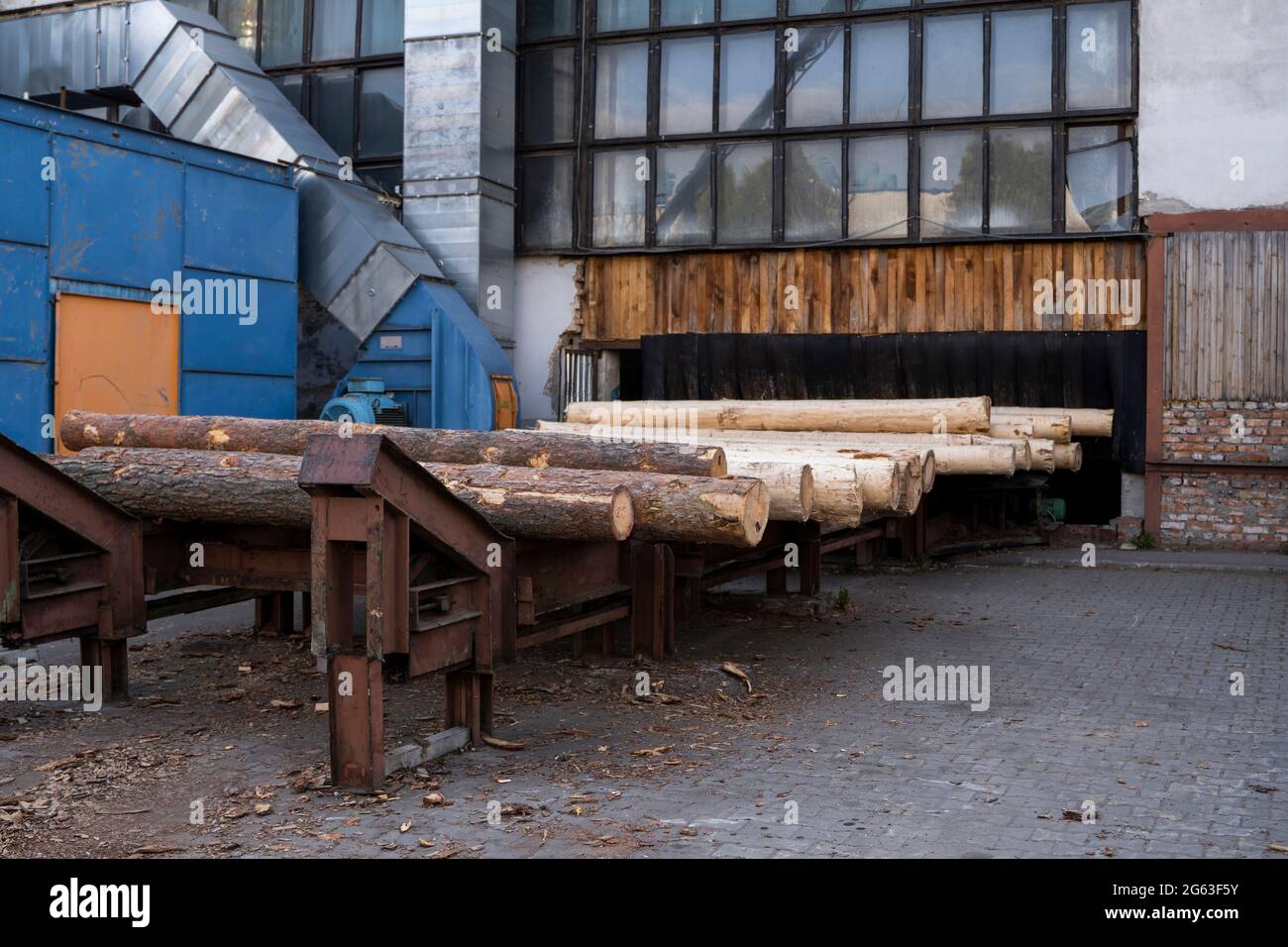 Timber Storage Process Storage of piles of wooden boards on the sawmill. Sawing drying and ...