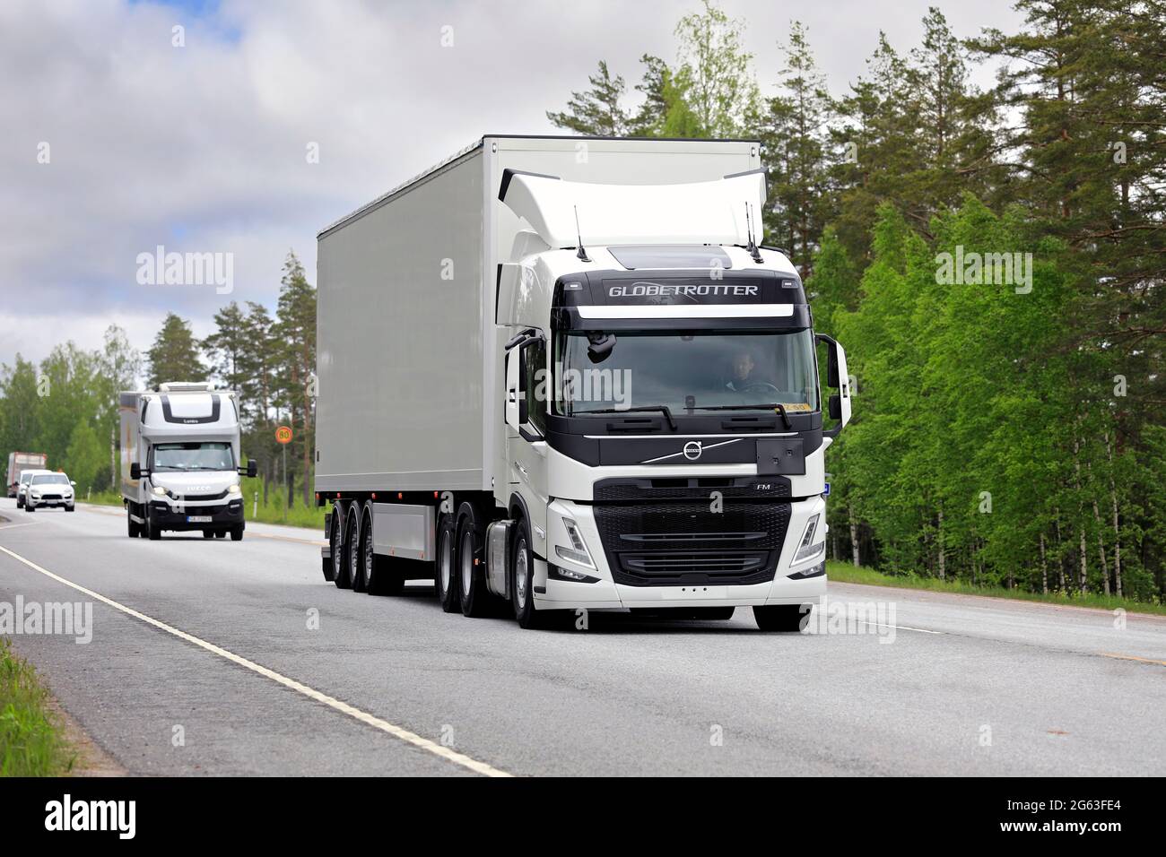 Raasepori, Finland. May 27, 2021. Volvo Trucks presents Volvo FM 460 Globe truck as part of their new truck range, here test driven on road 25. Stock Photo