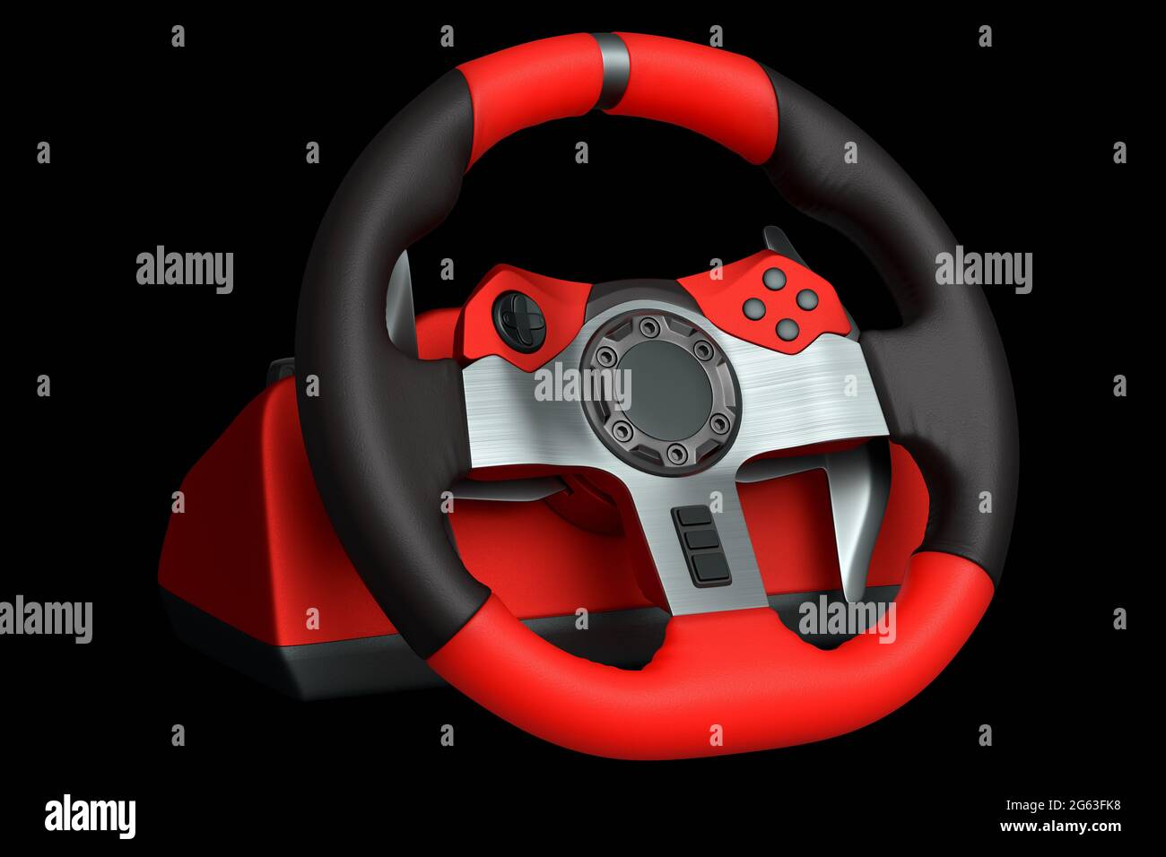 Realistic leather steering wheel isolated on a black background. 3D