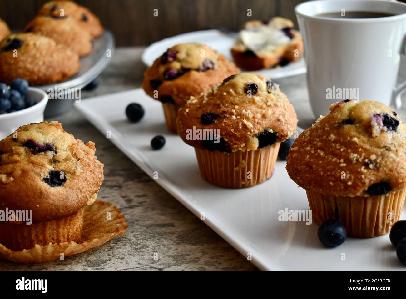 Blueberry muffins and coffee Stock Photo Alamy