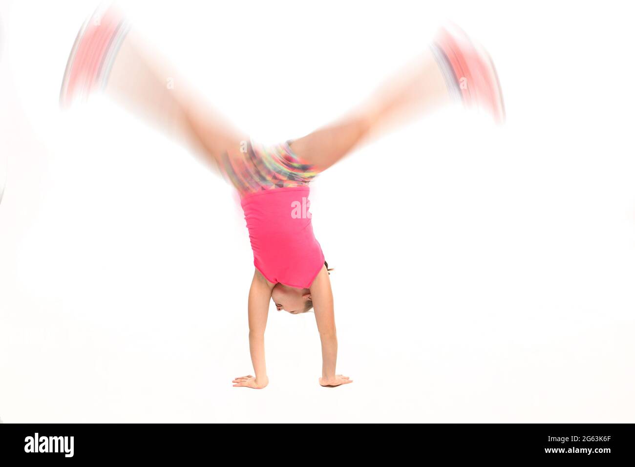 Girl doing a cartwheel at high speed. Stock Photo