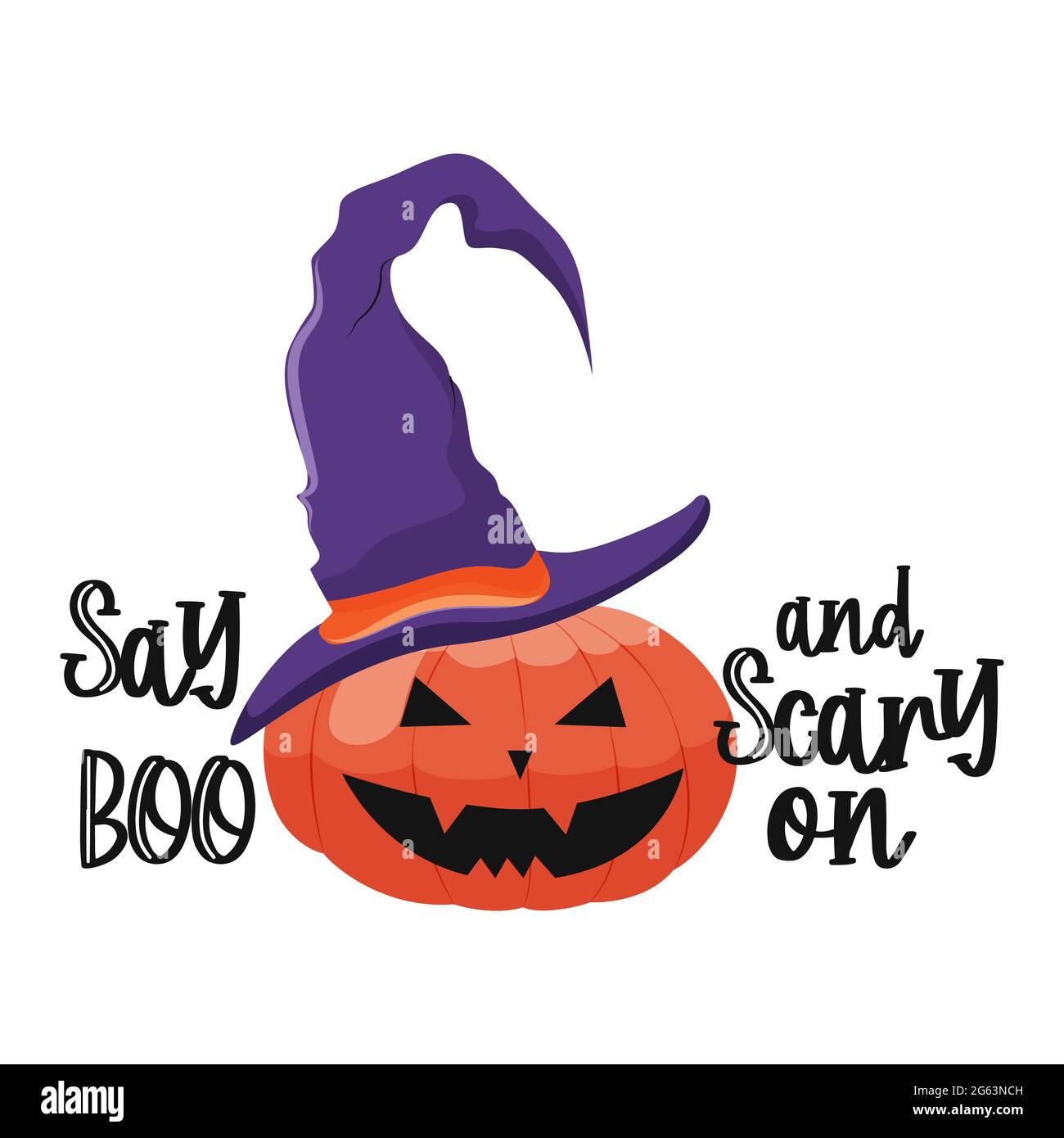 Happy halloween with cute pumpkin in witch hat. Vector illustration ...