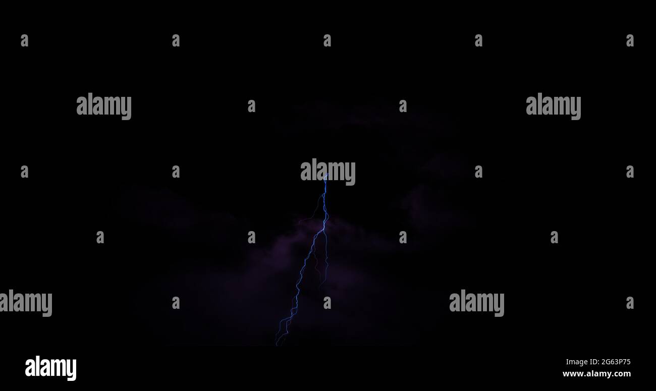 Red and blue lightning bolts of electrical current flashing across dark sky Stock Photo