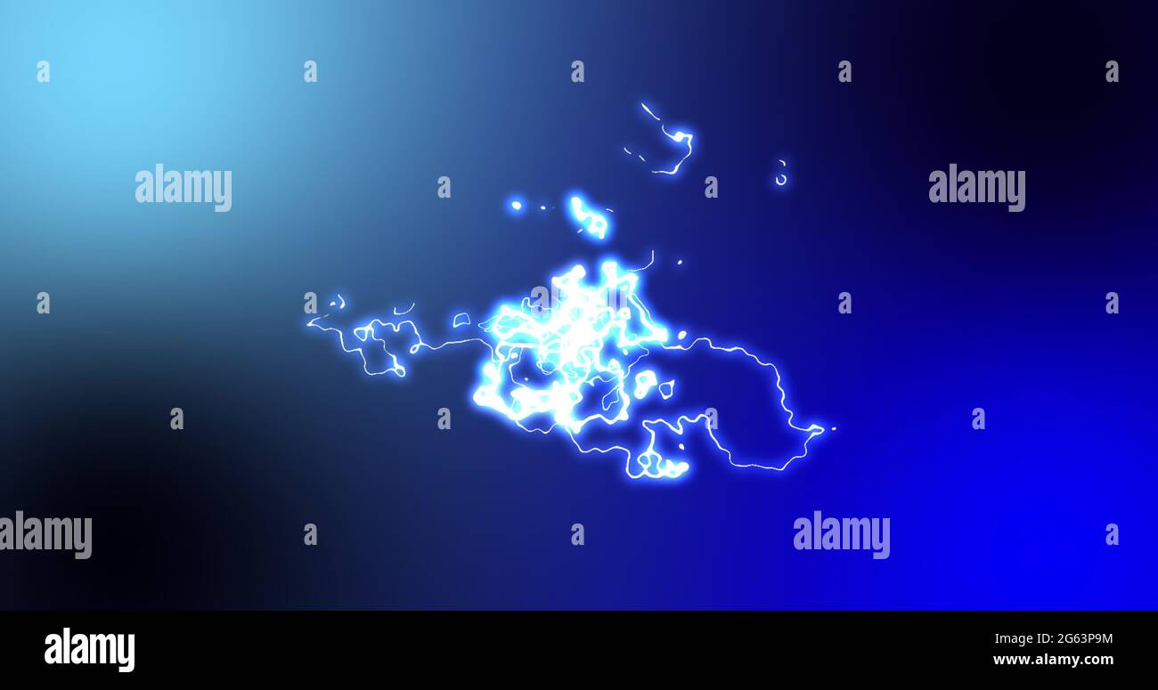 Glowing blue and white bundle of lively electrical current moving on blue background Stock Photo