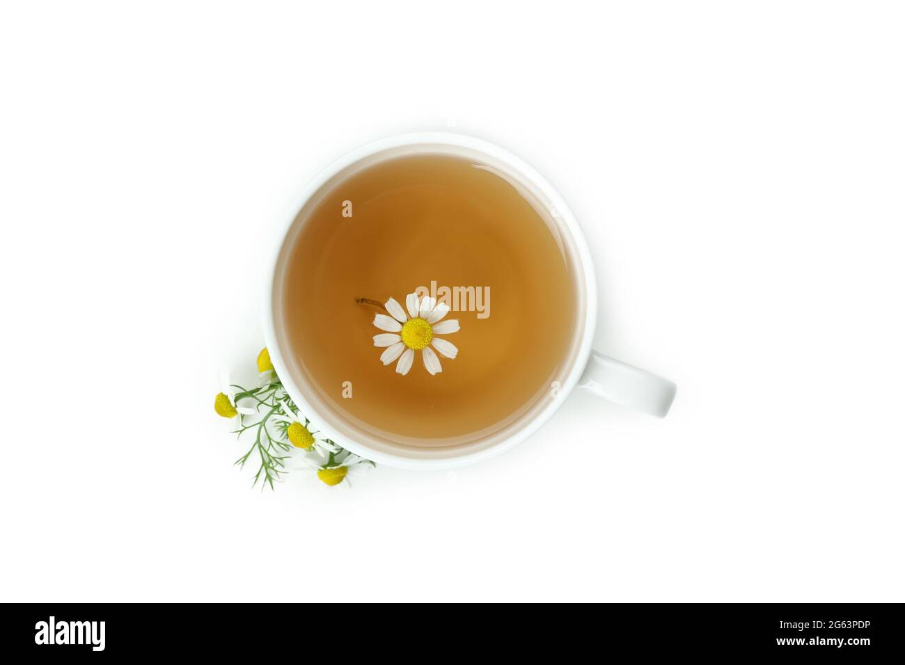 Cup of chamomile tea isolated on white background Stock Photo - Alamy