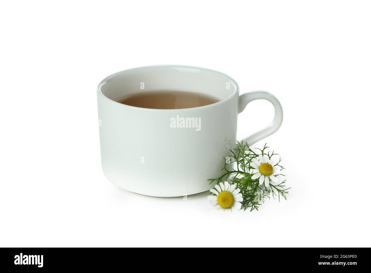 Cup of chamomile tea isolated on white background Stock Photo - Alamy