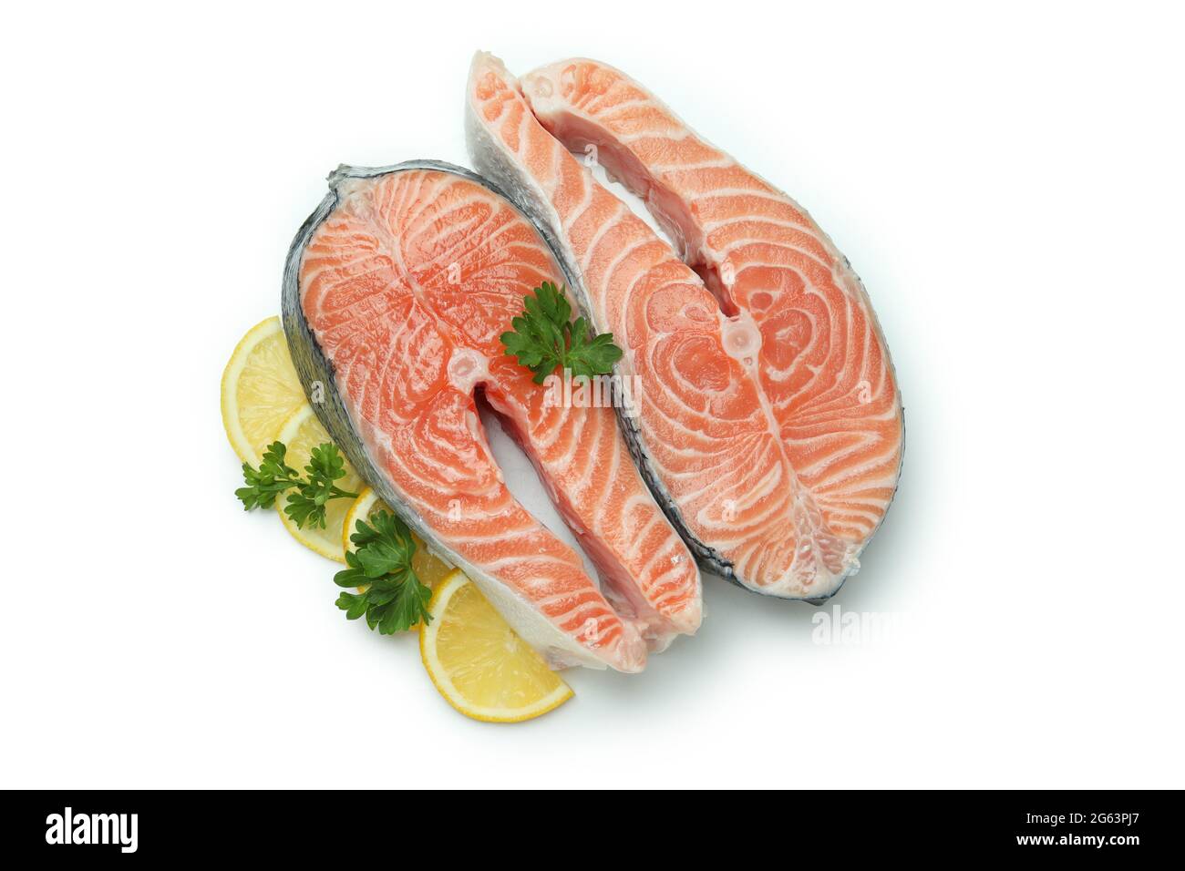Fresh raw salmon isolated on white background Stock Photo - Alamy
