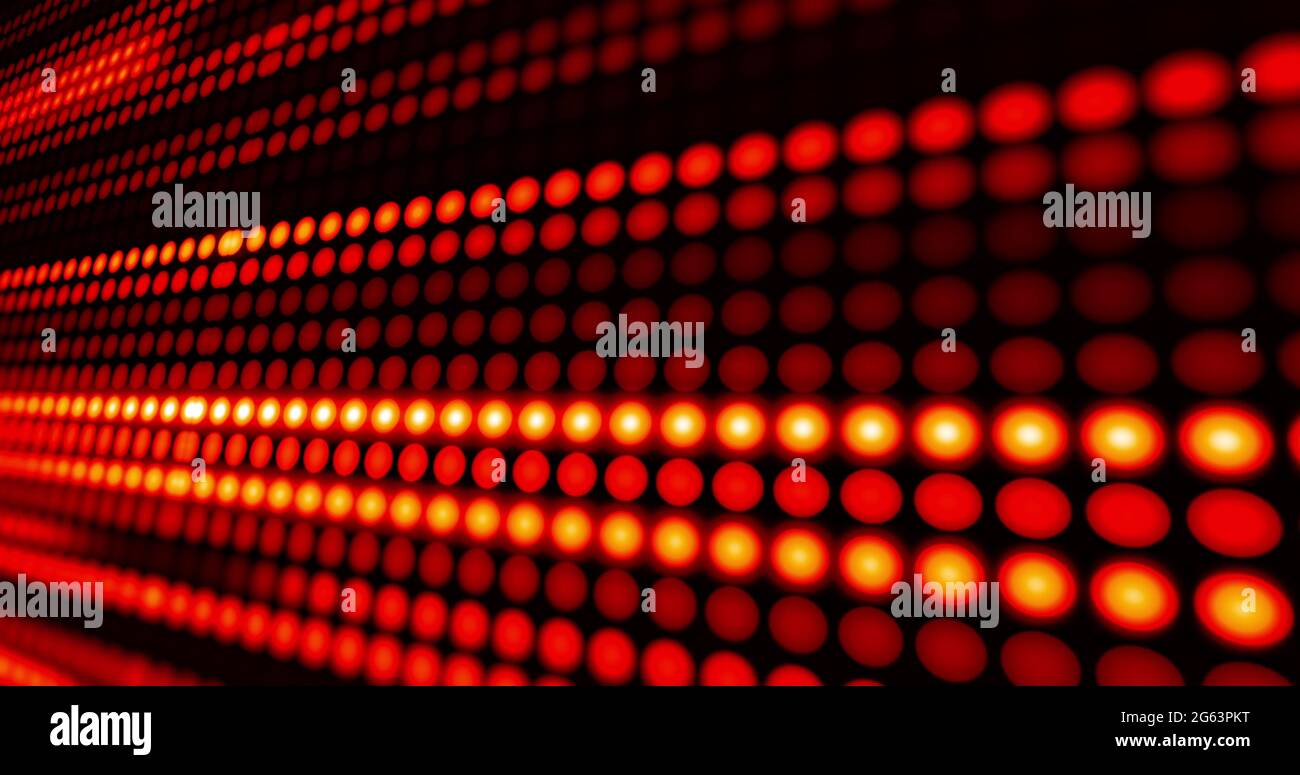 Rows of red led light diodes glowing and darkening on blakc background Stock Photo