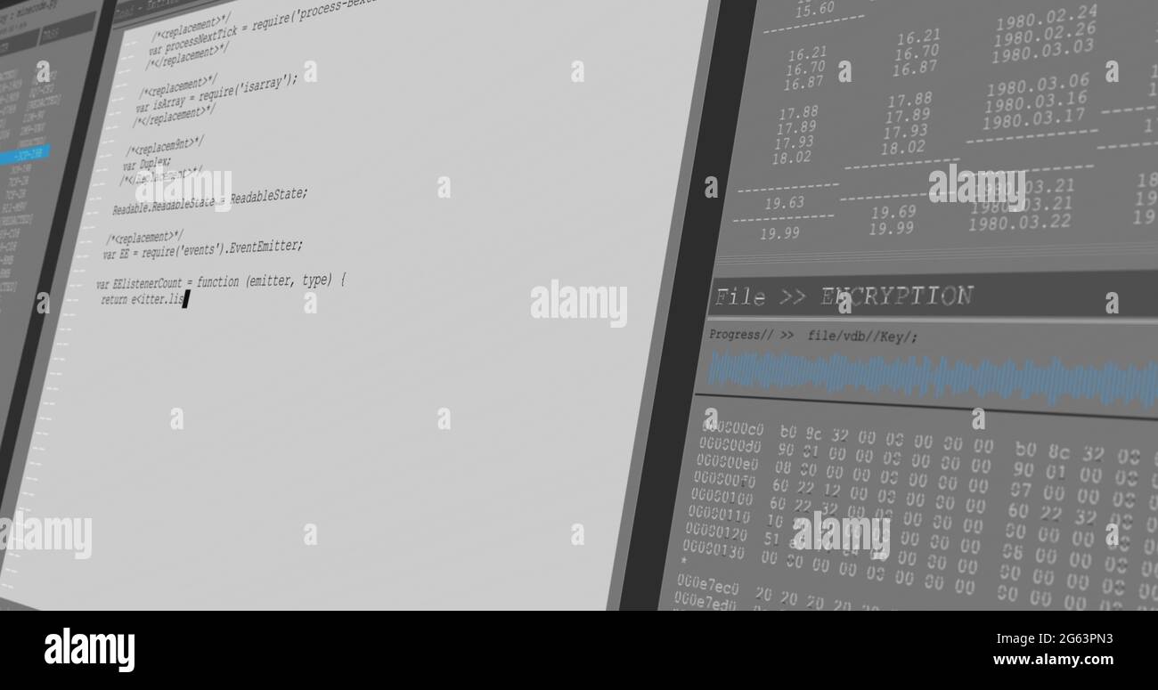 Image of data processing on grey computer screens Stock Photo - Alamy
