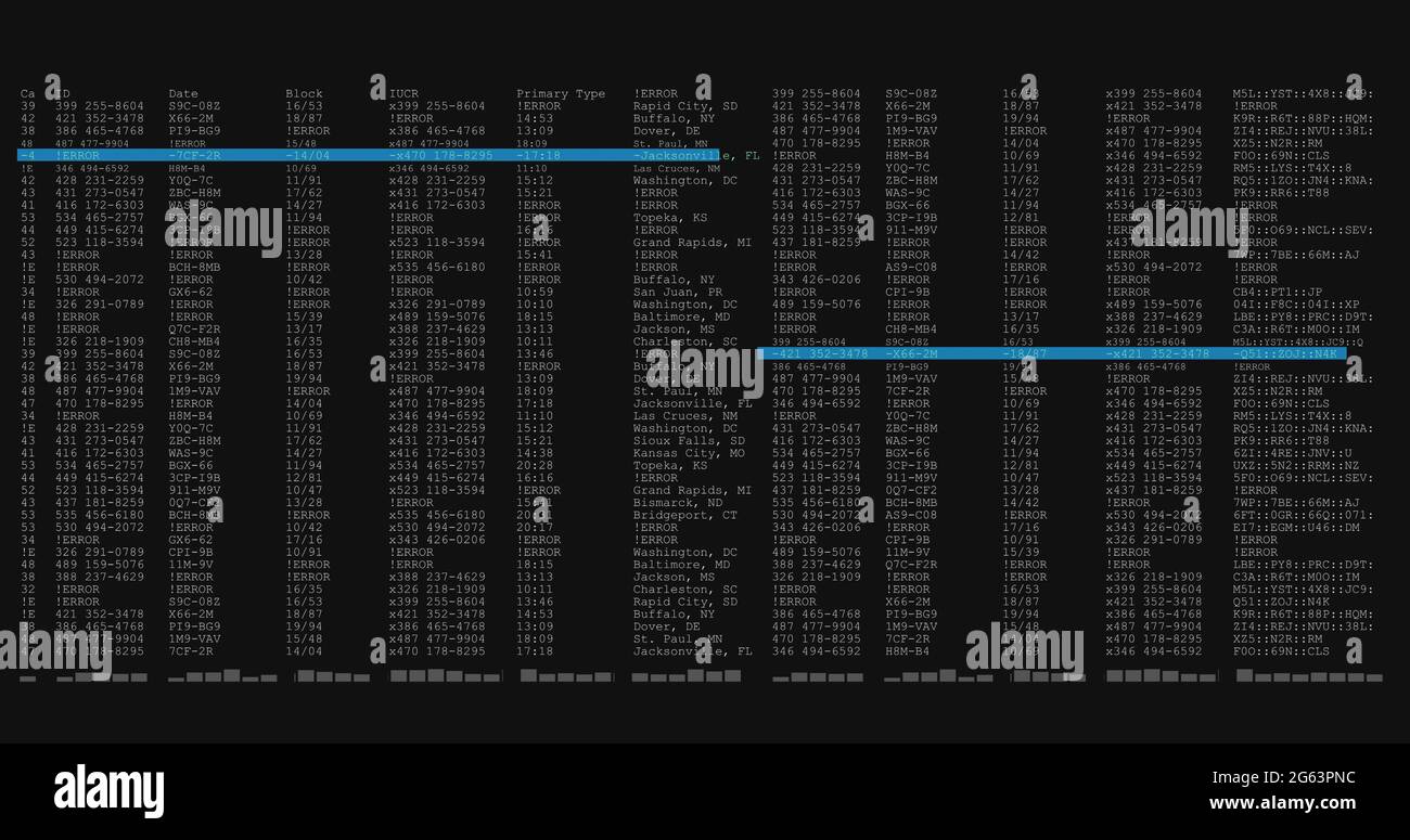 Image of data processing on black and blue computer screen Stock Photo ...