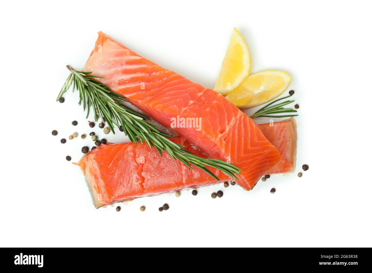 Fresh raw salmon isolated on white background Stock Photo - Alamy