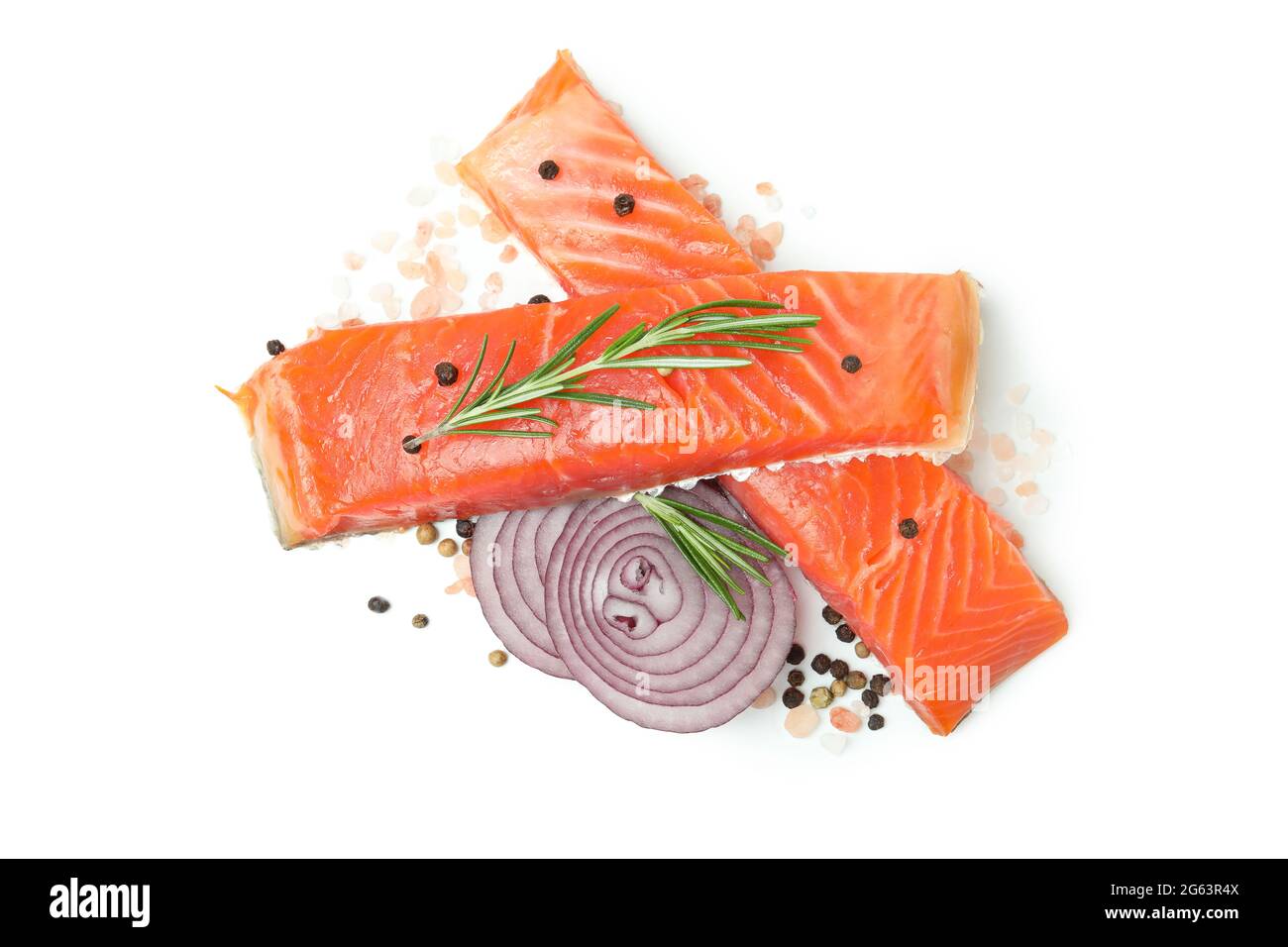 Fresh raw salmon isolated on white background Stock Photo - Alamy