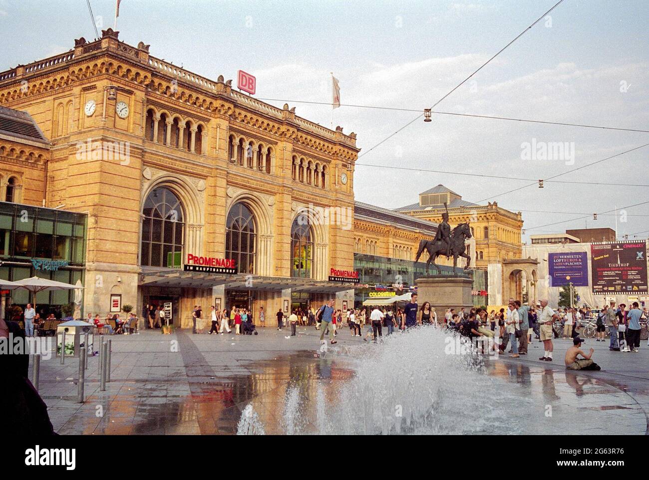 A the front of Hannover railway station in 2001 Stock Photo