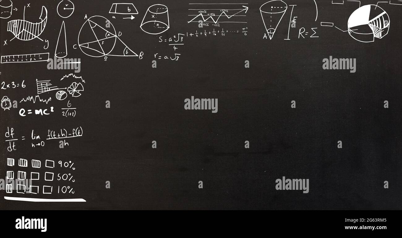 Composition of mathematical equations over black chalkboard Stock Photo ...