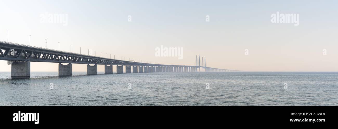 A panorama view of the Oresund bridge between Denmark and Sweden Stock Photo