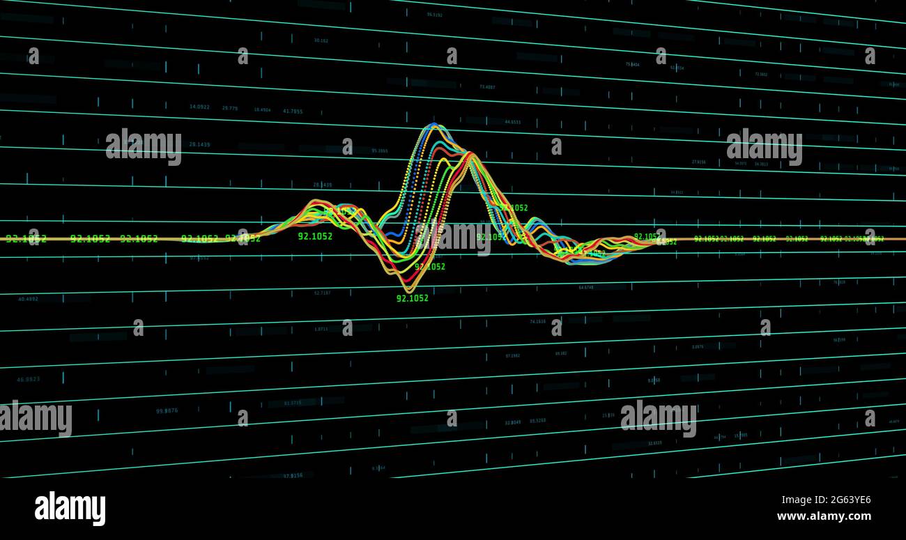 Multicolored graph moving against black background Stock Photo - Alamy