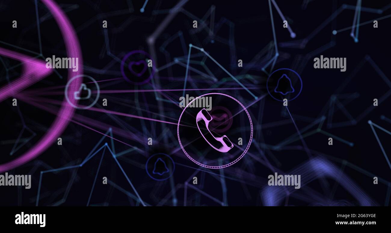 Image of pink and blue light trails on blue background Stock Photo