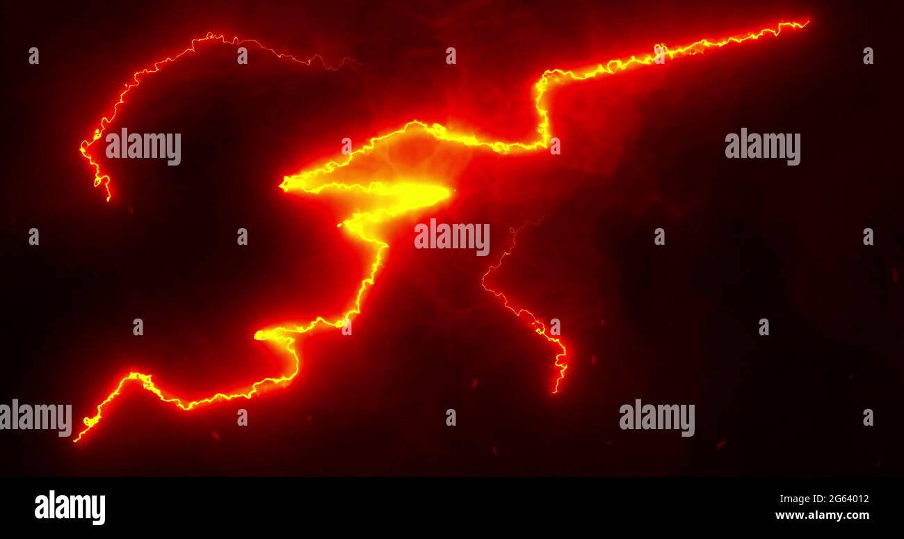 Glowing red and orange lightning bolts of electrical current and smoke
