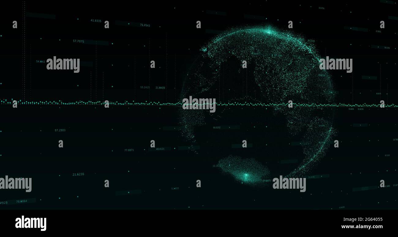 Blue graph made of dots going up and down with blue blocks floating ...