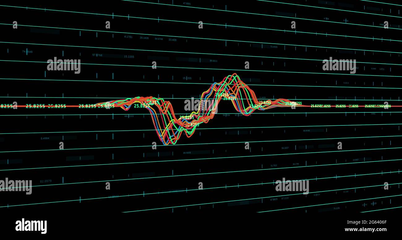 Multicolored graph moving against black background Stock Photo - Alamy