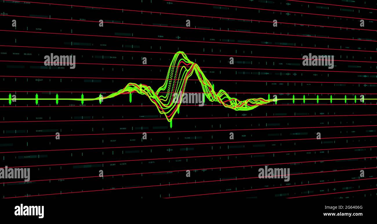 Multicolored graph and red lines against black background Stock Photo