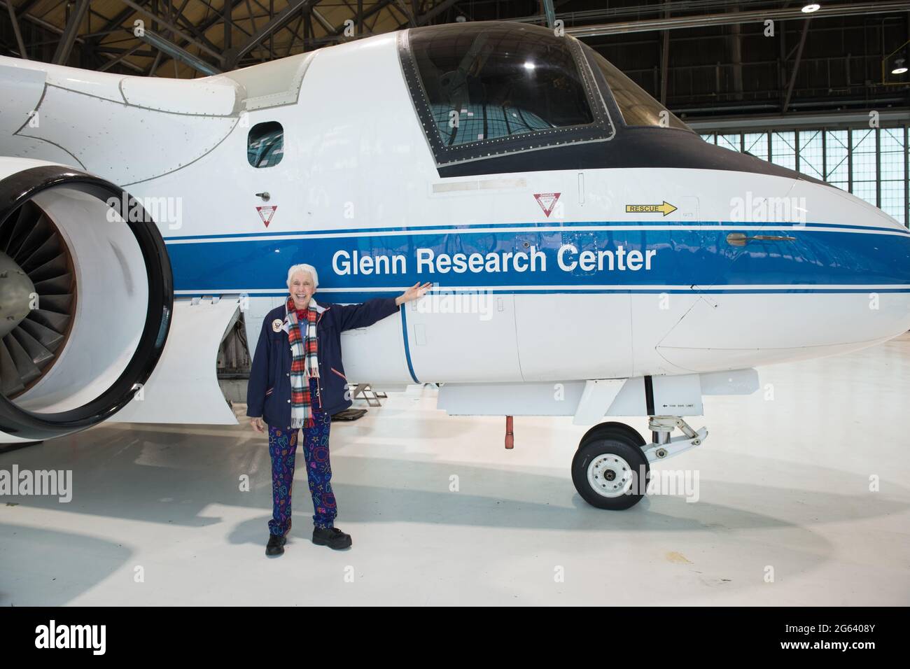 CLEVELAND, OHIO, USA - 29 March 2019 - Visit to Glenn Research Center at Lewis Field by Mercury 13 Astronaut Trainee, Wally Funk. Pictured here laughi Stock Photo