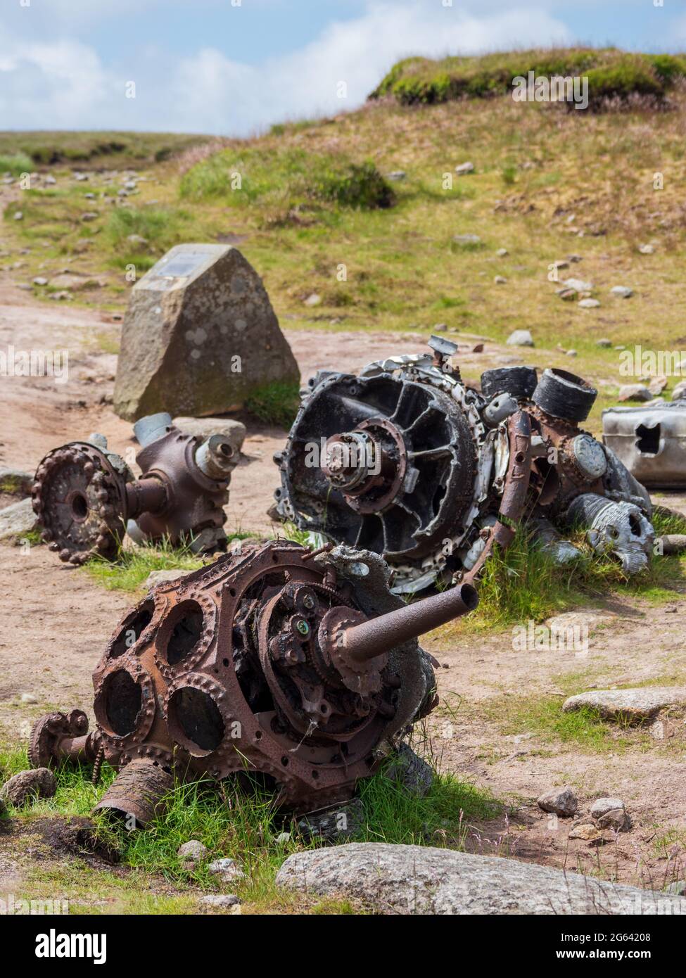 Site of aircraft crash Bleaklow Moor Peak District UK Stock Photo