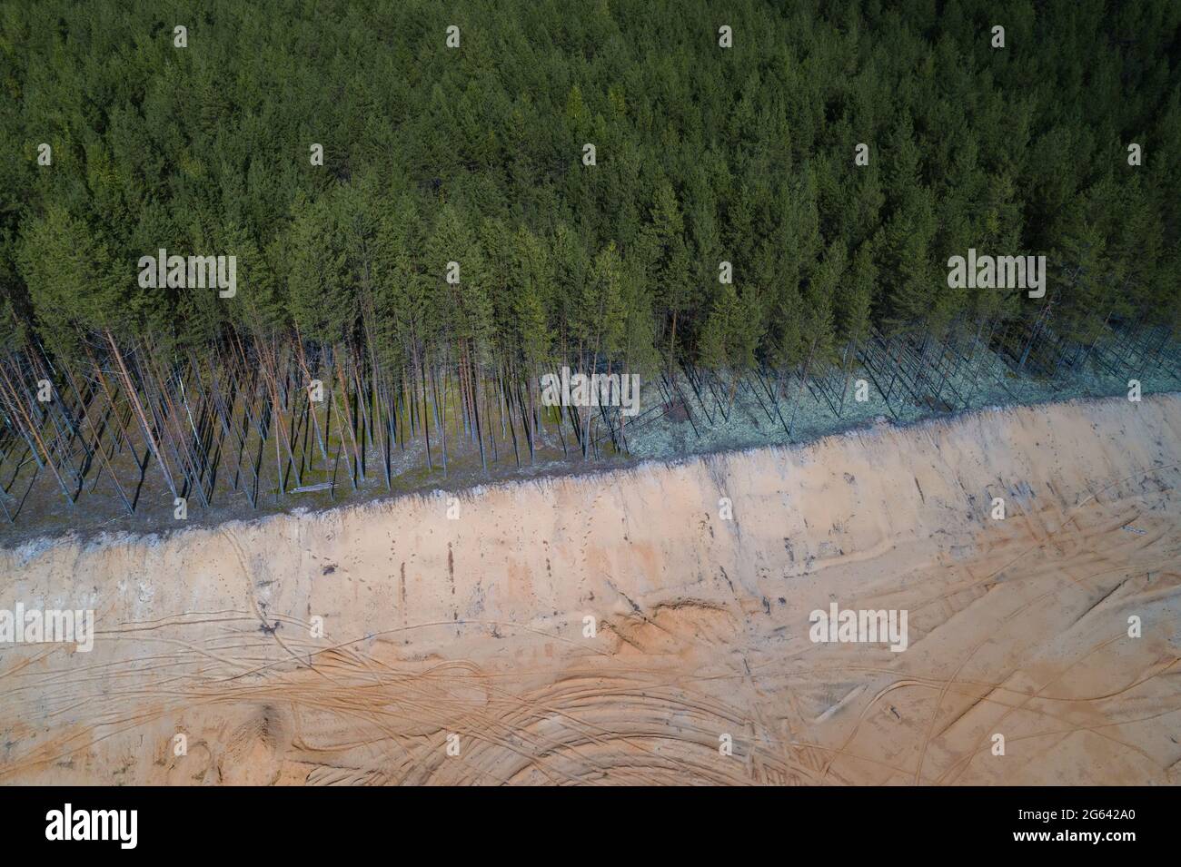 Above the border of a quarry advancing on the forest Stock Photo