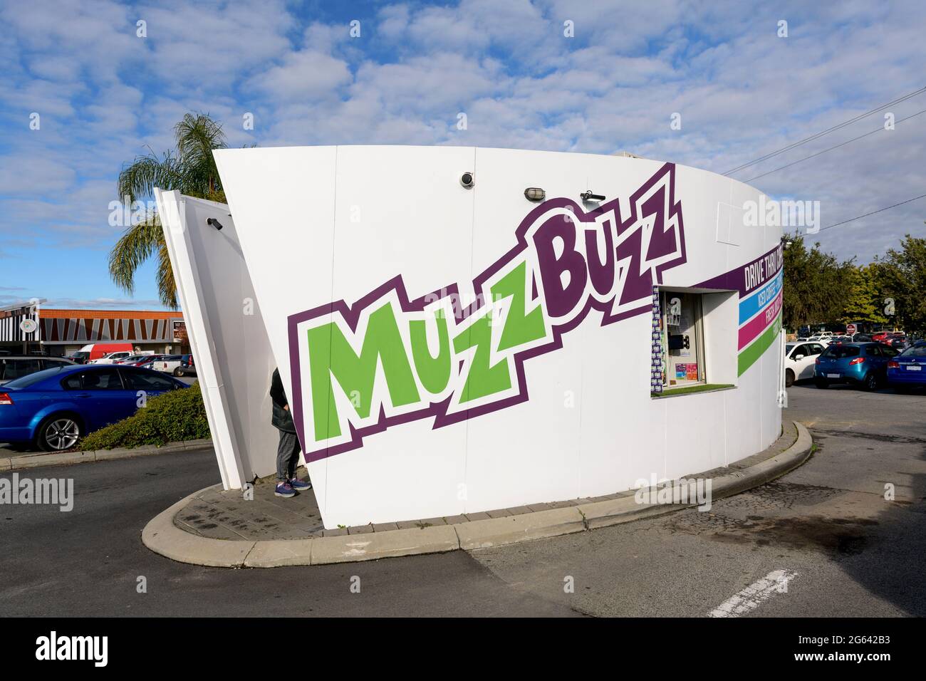 A Muzz Buzz outlet. Muzz Buzz is an Australian owned and operated drive-through coffee franchise chain, originating in Perth, Western Australia. Stock Photo