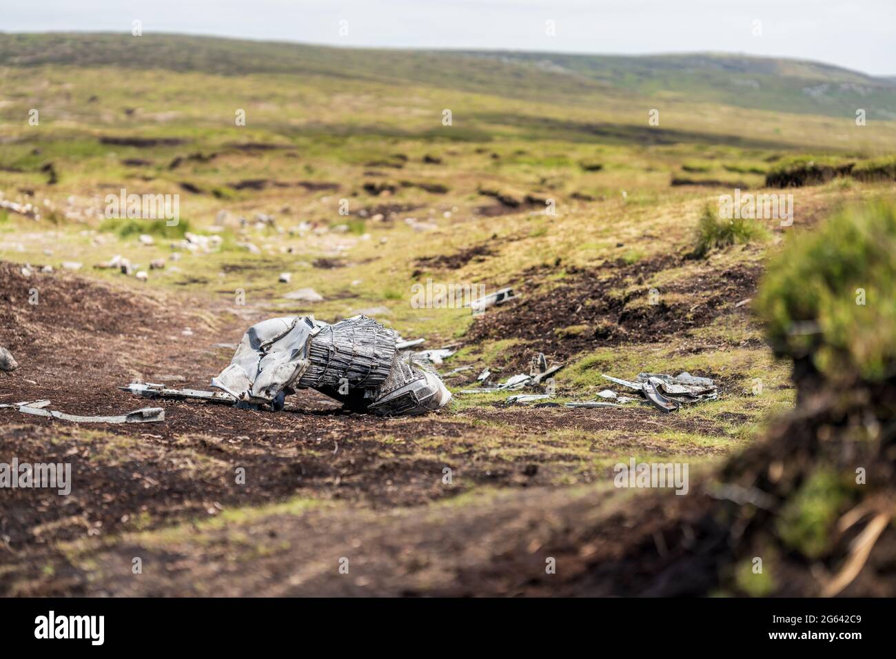 Site of crashed plane Bleaklow Moor Peak District UK Stock Photo